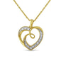 14K Yellow Gold Plated .925 Sterling Silver Diamond Accent Ribbon & Heart 18" Pendant Necklace (H-I Color, I2-I3 Clarity)